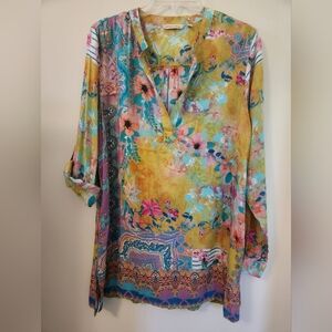 Soft Surroundings Aqua Pink Graphic Tunic